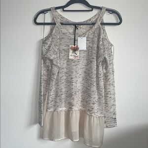 ♥️About A Girl Cold Shoulder Cream and Brown Patterned Top